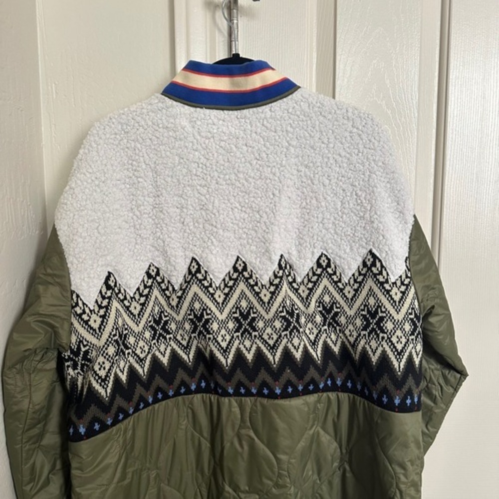 Anthropologie Tierney Fair Isle Mixed Media Quilted Coat Green Large - Picture 5 of 10